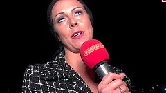 Funny public flashing street casting with german milf