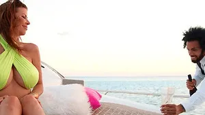 MMF threesome on a private yacht with dirty MILF Alexis Fawx