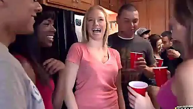 Petite drunk teens enjoy getting boned at college party