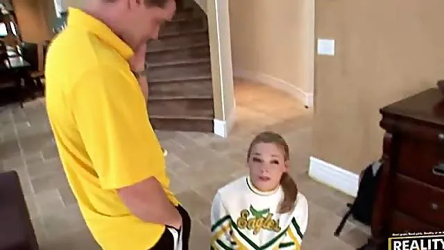 Petite cheerleader with shaved pussy getting boned