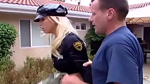 Female officer in uniform gets DPed in stockings