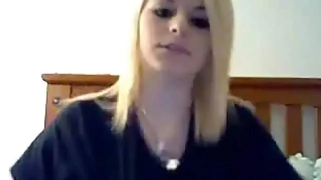 Adorable blonde teen striptease and masturbation