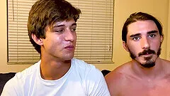 Hardcore gay fucking on the bed between two handsome friends