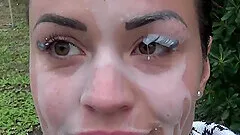 Cute French brunette jogging in the park suck dick