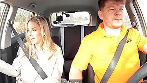 Blonde Lucky Bee wearing stockings gets fucked in the car