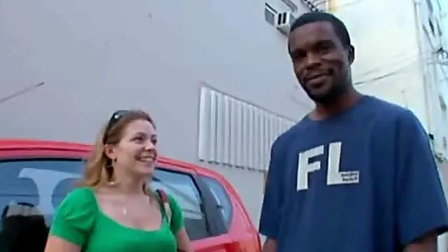 Babe follows him home to suck the big black cock