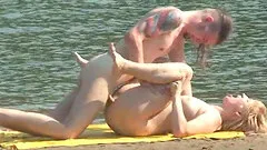 Russian couple fucking on the river bank