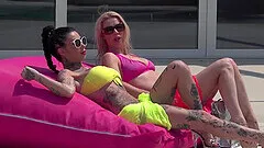 Megan and Kelly Stafford like sunbathing and rough anal sex