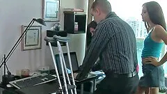 Geeky dude gets teased and jerked off by Eva Ellington and Miranda Rights