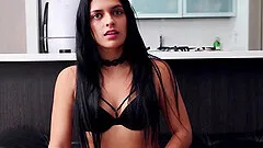POV video of small tits Sara Garcia giving a blowjob and riding