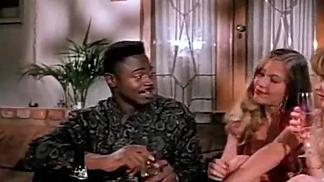 Retro lingerie beauties service his big black cock