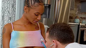 Rough interracial dicking in missionary position with Sarai Minx