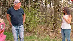 German brunette teen hooker at public date