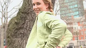 Solo Anna Darling fingering her juicy pussy outdoors in public