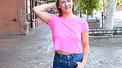 Handsome brunette Devon loves flashing her pussy and ass in outdoors