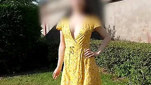 19 years old brunette has an upskirt in a park