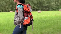 Foxy brunette Nicole Love moans while playing in outdoors