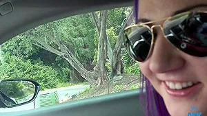 Purple haired girlfriend Lily Adams loves posing for the camera