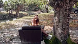 JC Wilds with shaved pussy moans while riding a dick in the car