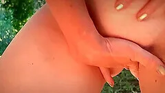 Naked brunette fucked in forest