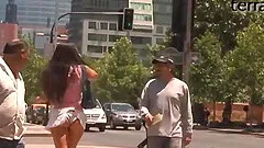 Slutty teen flashes her ass in public