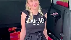 Outdoor fuck and creampie for busty blonde