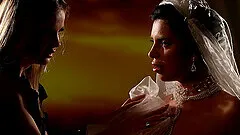 Romantic lesbian sex in the evening between Kira Queen and Candy Alexa