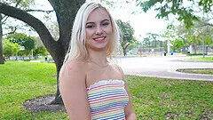 Naughty blonde Aria loves flashing her pussy and ass in public