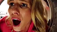 Blonde stepmother stuck in the dryer and the stepson fucked her in the ass