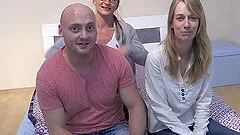 Young skinny babe has her first threesome experience