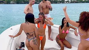 Group outdoor dicking on the boat with Ada Vera & Willow Ryder