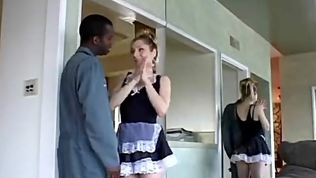 French maid has interracial sex