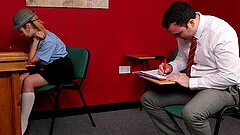 Sexy blonde Dolly Diamond spreads her legs to tease a naked man