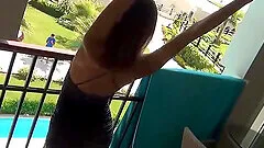 Skinny German Gf wird auf einem winzigen Balkon anal