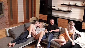 Rough group dicking on the sofa with Eva Stone & Victoria Clockwork