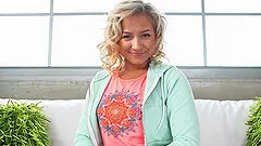 Small tits blondie Veronica Dean spreads her legs to ride a large dick