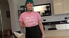 Green haired Roxxie Sweethart plays with sex toys while roughly fucked