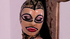 Dirty slut Lucy Latex flashes her large round boobs and butt