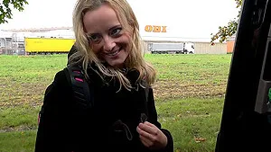 Blonde girlfriend with natural tits getting fucked in the car