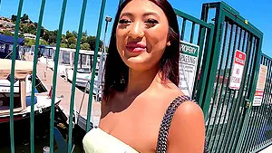 Mina Luxx moans while getting fucked from behind in public