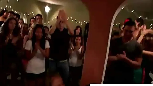 Blonde sucks a dick at a college party