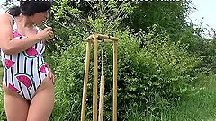 Brunette teen suck lollipop and jerks off grandpa