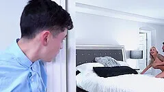 Stepson spies on stepmother and she made him have threesome