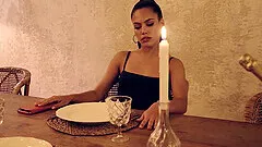 Horny wife Apolonia makes diner and the diner is her pussy