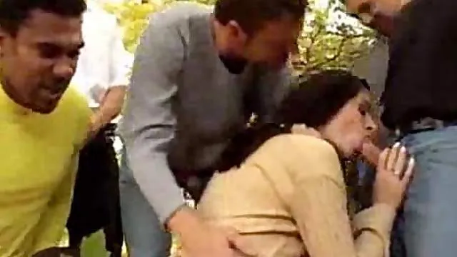 Beauty in the woods is gangbanged