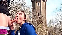 Cute blonde teen suck cock outdoor