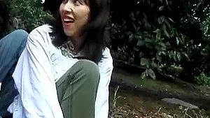 Tomoko Uehara with hairy pussy enjoys during outdoor sex