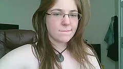 Fat teen in glasses masturbates on webcam