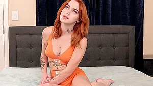Tattooed redhead cutie Sage Fox loves sucking and riding in POV