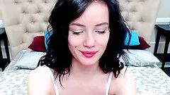 Small tits dark haired amateur cute teen in bra and shorts posing on webcam